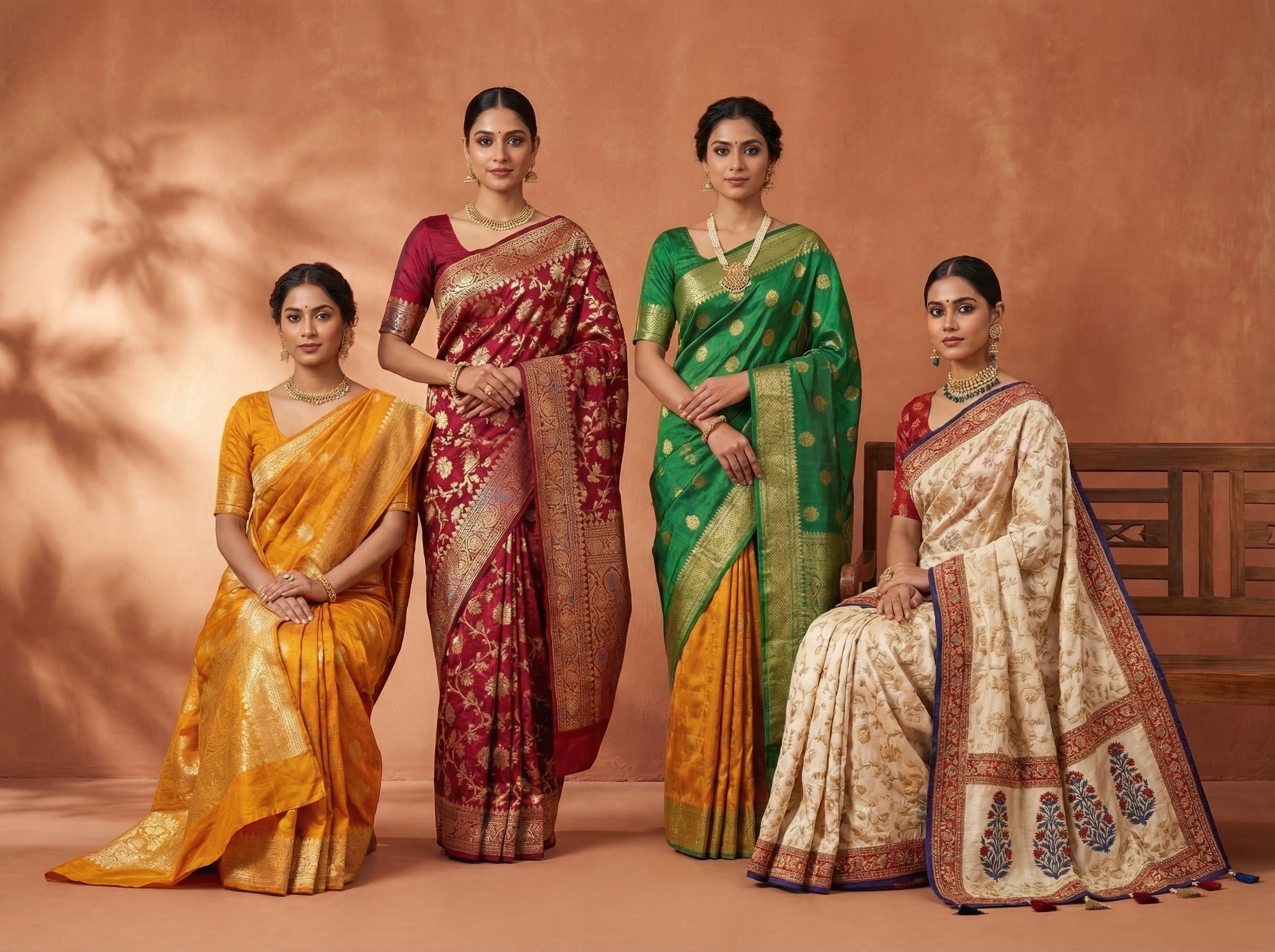 Models wearing premium sarees